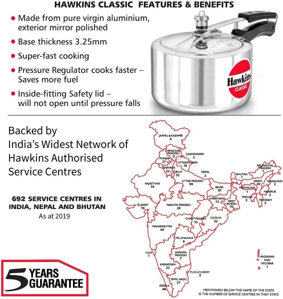 Hawkins Classic Pressure Cooker, Silver, HawCL3W 3-Liter Wide Mouth